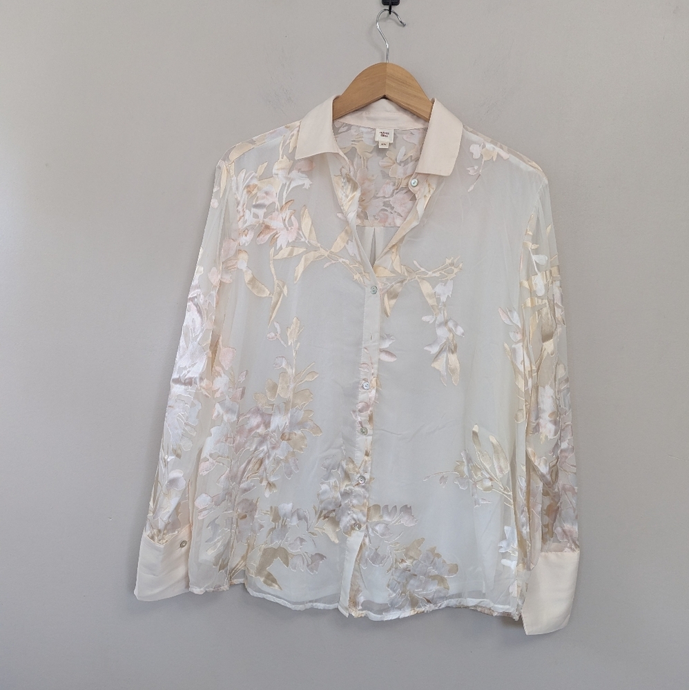 Autres Filles Cream Floral Burnout Button-up Blouse Whimsigoth - Picture 3 of 15